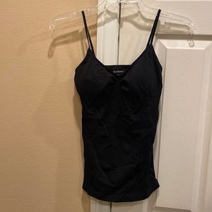bebe adjustable spaghetti strap top with built-in padded bra